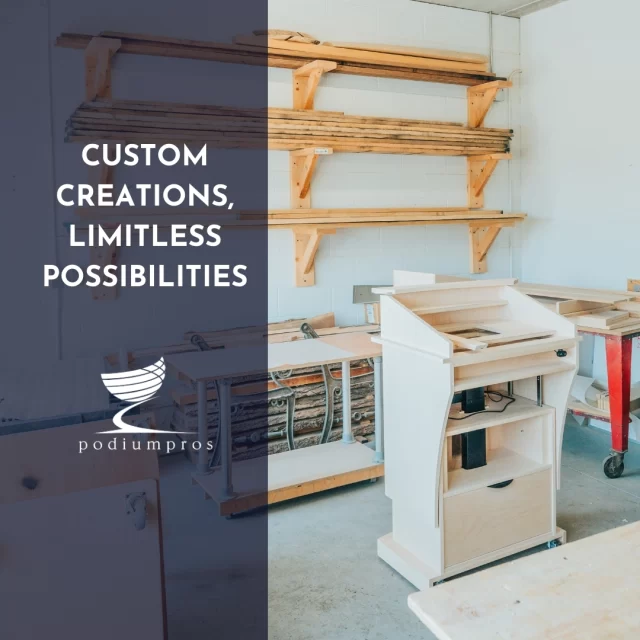 Custom Creations, Limitless Possibilities ✨  Make a statement with a custom-designed lectern from Podium Pros.  Add your logo, colors, and unique touches to create a lectern that truly reflects your brand.  https://www.podiumpros.com/contact/  #PodiumPros #CustomLecterns #BrandIdentity #UniqueDesign #Podiums #Lecterns