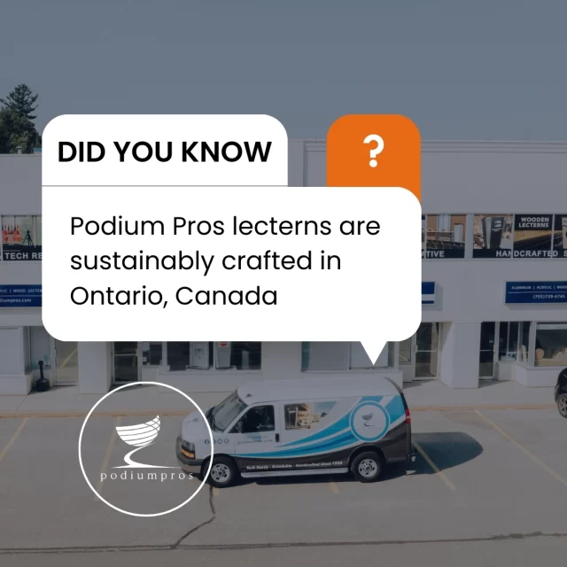 Did You Know? 🤔  Podium Pros lecterns are sustainably crafted in Ontario, Canada.  We're committed to quality, the environment, and supporting local businesses. 🇨🇦  #PodiumPros #MadeInCanada #SupportLocal #Sustainability #Podiums #Lecterns